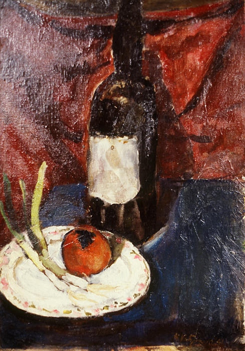 Still Life with Wine Bottle and Tomato